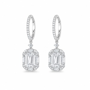 <b>Emerald</b> Cut Diamond Drop <b>Earrings</b> 925 Silver Rhodium Plated Classic Women's Wedding Jewelry - Product Image 6