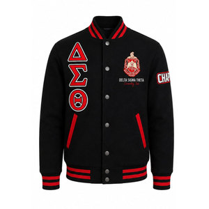 Chaqueta Universitaria Delta Sigma Theta Roja de PU con Letras Bordadas y Logotipo del Capítulo, Ropa Casual Urbana Unisex de Otoño con Cuello Camisero - Product Image 5