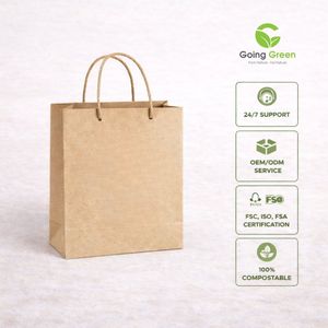 Bolsa de Papel Kraft Clásica Personalizada, Ecológica, Reciclable, Duradera, de Alta Calidad, con Asa Plana de Algodón, Apta para Alimentos, Impresión Digital - Product Image 1