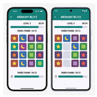 Aplicación RoyalCraft Memory Booster, ejercicios cerebrales, entrenamiento de memoria, mejora de la concentración, juegos mentales para empresas, para IOS/Android/Mac