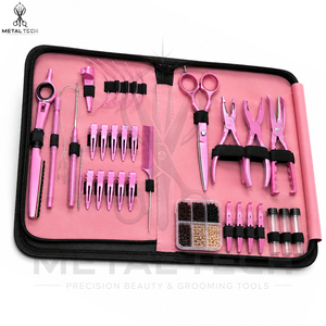 Premium Hair Extension Application Tool Set With Pink Stainless Steel Pliers Scissors Loop <b>Needle</b> Extension <b>Beads</b> and Organizer - Product Image 2