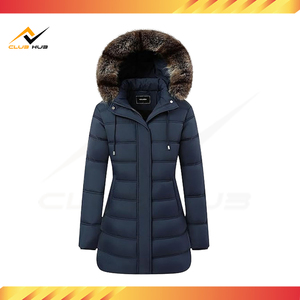 Breathable Stylish Ultra Warm Winter Women's Long Woven Quilted Puffer <b>Jacket</b> Zipper Front Hood Polyester Filling Detachable - Product Image 5