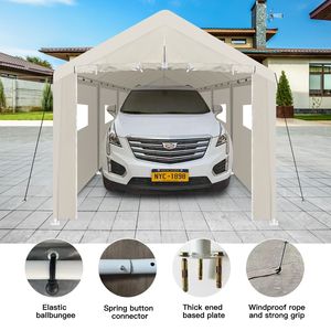 Abri de voiture portable robuste blanc 10 x 30 avec fenêtre pour rangement extérieur - Product Image 2