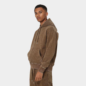 Sweat à capuche décontracté pour homme 100% coton, noir vintage délavé à l'acide, avec strass, style hip-hop, coupe oversize, pour l'hiver - Product Image 2