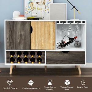 Mid Century Wooden <b>Storage</b> Cabinet <b>Sideboard</b> Buffet with Wine Rack Feature - Product Image 5