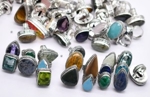 Anillos de Plata de Ley con Baño de Latón y Engaste de Bisel, con Gema de Jaspe, para Compromiso, Boda, Fiesta, 100 Piezas, Piedra Natural Facetada de Corte Ovalado - Product Image 3