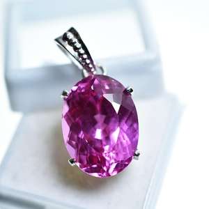 Pendentif Charme en Pierre Précieuse Tourmaline Rose Naturelle, Argent Sterling 925 Plaqué Or, Certifié IGI, Collier Cadeau pour Elle - Product Image 1