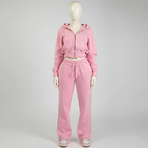 Conjunto Deportivo Rosa con Capucha para Mujer, Sudadera y Pantalones Holgados de Corte Largo con Logotipo en la Espalda, Color Sólido - Product Image 2