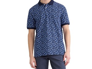 Polo en coton à manches courtes pour homme, imprimé floral bleu, décontracté, respirant, tissage Oxford, coupe classique - Product Image 2
