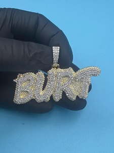 Colgante de letra con incrustaciones completas de moissanita micro pavé, de Plata de ley 925 y Oro laminado de 18K, estilo Hip Hop, Unisex - Product Image 3