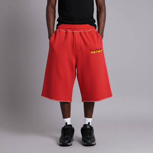 New Aetical <b>Men</b> <b>Red</b> Cotton Bermuda <b>Shorts</b> With Front Flame Logo Print Elastic Waist Casual Style Breathable Pocket Design - Product Image 1