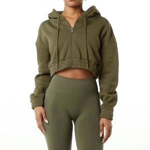 Wholesale Drop Shoulder Breathable Cropped Hoodies for Women Oversized Fit Classic Full Zip Relaxed Streetwear Hoodies - Product Image 6