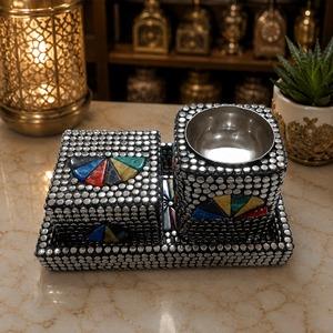 Luxury Natural Wood Metal Studded Bakhoor Burner Set with Tray & Storage <b>Box</b> Arabic Mabkhara For Home Decor Ramadan <b>Eid</b> <b>Gift</b> - Product Image 2