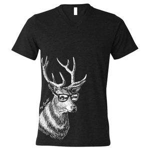 High Quality Custom <b>Men's</b> V-Neck T-Shirt Short Sleeve Cotton Jersey Printed Deer With Glasses <b>Animal</b> Pattern Casual Regular Fit - Product Image 2