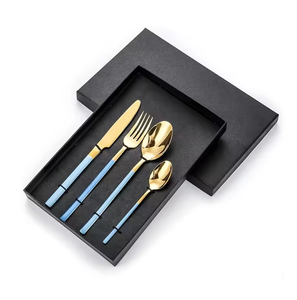 Juego de cubiertos de latón de lujo con acabado dorado y mango esmaltado, colección de utensilios de comedor, decoración elegante para mesa de boda - Product Image 1