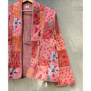 Women's Reversible Quilted Cotton Jacket Vintage Floral Patchwork <b>Open</b> Front Kimono Coat for Spring Autumn Gift for her - Product Image 3