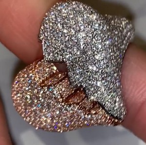 Anillo de Corazón Personalizado, Joyería de Moda para Raperos, Plata de Ley 925, Joyería Hip Hop, Diamante Moissanita VVS, Anillo de Corazón Roto con Incrustaciones de Diamantes - Product Image 2