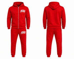 Ensemble de survêtement rouge pour homme, sweat à capuche zippé et pantalon de jogging en molleton uni, personnalisable avec logo ODM sur le devant, vêtements de sport décontractés pour l'hiver, coupe classique 350g - Product Image 2