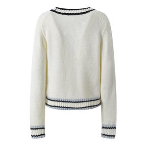 Cárdigan de punto transpirable de algodón con cuello en V para hombre, suéter varsity a rayas en contraste, abotonado frontal, ropa exterior informal al por mayor - Product Image 2