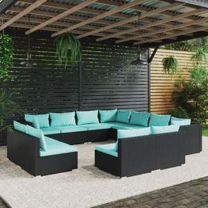 Set salotto Patio in Poly Rattan nero 11 pezzi con cuscini per il tempo libero in giardino - Product Image 1