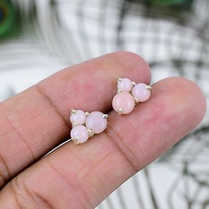 Personalized Hand Crafted 100% Natural Pink <b>Opal</b> Gemstone Stylish Fancy Stud <b>Earrings</b> for Woman Girls Handmade Jewelry for Her - Product Image 1