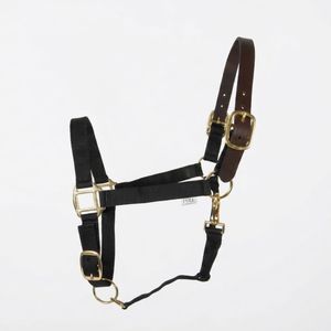 Cabestro de Seguridad Negro para Caballo, de Nailon con Corona de Cuero Genuino, Ajustable, Duradero, para Equitación - Product Image 1
