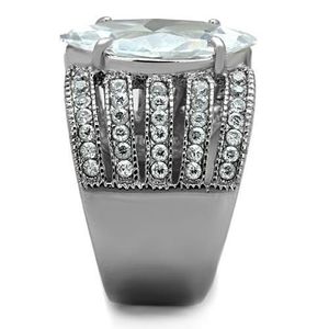 Anello in Acciaio Inossidabile Lucidato a Specchio TK1752 con Zirconi Cubici di Grado AAA - Piatti e Stoviglie - Product Image 4