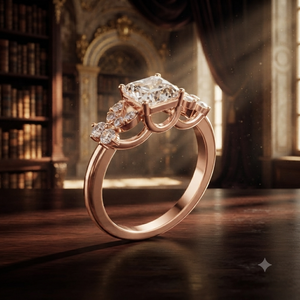 แหวนหมั้นทรง Asscher สีโรสโกลด์ประดับเพชรลายใบไม้ด้านข้าง ดีไซน์วินเทจสำหรับผู้หญิง เครื่องประดับอัญมณีชั้นดี - Product Image 1
