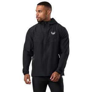 Mens Black <b>Reflective</b> Woven Hooded <b>Jacket</b> Lightweight Full Zip Windbreaker <b>Running</b> Training Outdoor Sportswear Coat - Product Image 1