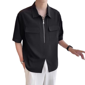 เสื้อเชิ้ตผู้ชายแขนสั้นคอปกแบบพับได้ ผ้าลินินเนื้อดี ทรงเข้ารูป สไตล์ธุรกิจ สำหรับฤดูใบไม้ผลิ  แบบซิปครึ่งตัว  แฟชั่นสำหรับผู้หญิง - Product Image 1