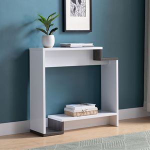 Consolle contemporanea bianca e grigia con due ripiani aperti - Product Image 1