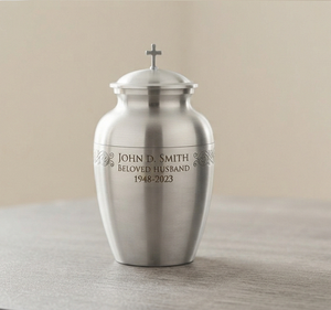 Urna Conmemorativa Plateada Brillante, Urnas Conmemorativas Creativas de Metal, Productos Funerarios para Cenizas Humanas, Artículos de Cremación de la India - Product Image 1
