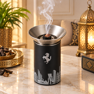 Brûleur à Bakhoor Cylindrique Moderne en Métal Noir Mat, Support d'Encens en Acier Inoxydable avec Motif Cheval, Décoration d'Intérieur – Vente en Gros - Product Image 1