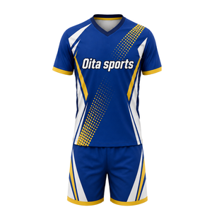 Uniforme de Voleibol Sublimado Azul Rey y Amarillo, Conjunto de Camiseta de Manga Corta y Pantalones Cortos, Ropa Deportiva para Equipos, Ropa para Partidos Atléticos, Personalizable - Product Image 2