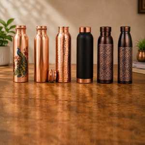 Copper Water Bottle Modern Design Etched Portable Drinkware Single Wall <b>Reusable</b> <b>Mug</b> SOFIYA CRAFT Lids Office Home Travel - Product Image 4