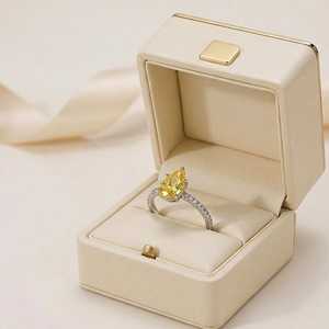 Bague de fiançailles en or massif 10K 14K 18K ou platine avec diamant de laboratoire taille poire jaune et taille ronde, pavé, couleur E, bijoux de mariée - Product Image 2