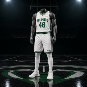 KhumBro Basketball Jersey Set Men White Green Sublimated V-Neck Tank Top Shorts Breathable Mesh <b>Athletic</b> Uniform Adult - Product Image 1