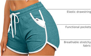 Shorts en molleton pour femme, taille haute, poches arrière, cordon de serrage, taille élastique, coupe décontractée, vêtements de détente - Product Image 3