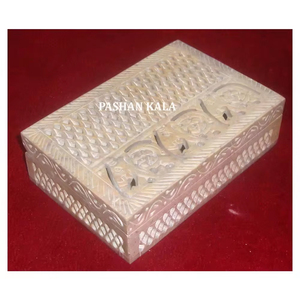 Beautiful Natural Soapstone Carving Square Jewelry <b>Box</b> - Product Image 5