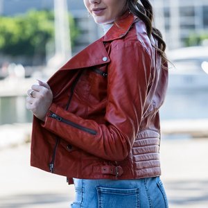 Chaquetas rojas personalizadas al por mayor RTS con logotipo para mujer, chaqueta vintage para invierno, abrigos clásicos de cuero, chaquetas bomber auténticas, estilo urbano. - Product Image 5