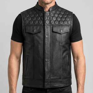 Chaleco de Motociclista Acolchado de Cuero Vacuno Genuino Negro Premium para Hombre, Transpirable, para Invierno, con Cuello Alto y Sin Mangas - Product Image 1