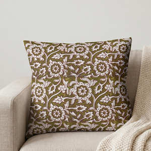 Housse de coussin décorative à motif géométrique tribal marron imprimé à la main, style global, 18 × 18 pouces - Product Image 4