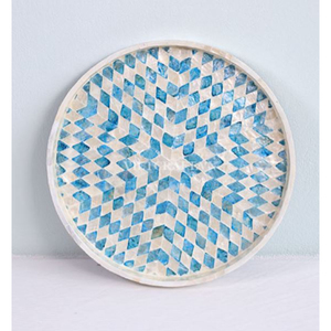 Bandeja de servir redonda ecológica con incrustaciones de nácar, bandeja decorativa de lujo con mosaico de nácar y asas para mesa de centro o otomana. - Product Image 6