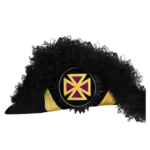 Chapeau de cérémonie maçonnique du Grand Commandant des Chevaliers Templiers, avec plume noire et croix en fils d'or - Product Image 1