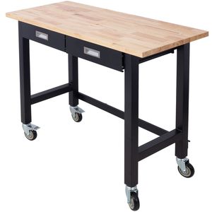 48in Heavy Duty Bamboo Wood Workbench with Drawer Storage Portable Work Table with Wheels for Garage Home Office Computer <b>Desks</b> - Product Image 2