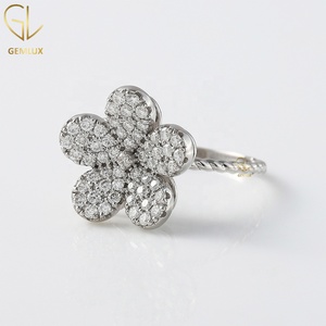 <b>925</b> <b>Silver</b> Round Cut Diamond <b>Ring</b>, Moissanite Diamond Floral Inspired Engagement <b>Ring</b>, Flower Cluster Wedding <b>Ring</b> - Product Image 2