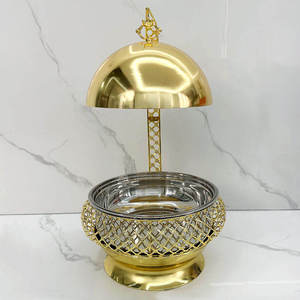 Chafing Dish Stainless Steel <b>Buffet</b> Food Warmer Glass Lid Ornate Gold Pillar Stand Hotel Catering <b>Server</b> - Product Image 3