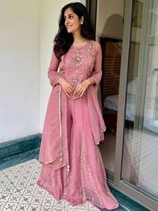 Nuevo Conjunto de Fiesta para Mujer de Diseñador, de Seda Pesada con Bordado y Lentejuelas, Top, Sharara, Plazzo y Dupatta, para Todas las Estaciones, Sin Arrugas - Product Image 1