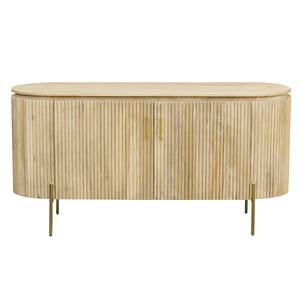 Aparador Moderno de Lujo Nórdico Ovalado de Madera Maciza, Mueble Buffet Japandi Moderno con Puertas Tambour Acanaladas y Patas de Metal Latón - Product Image 5