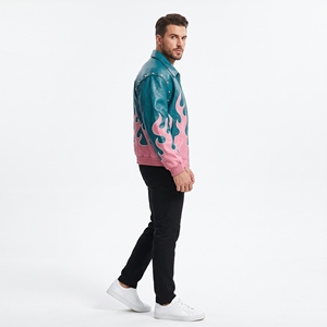 Blouson en cuir pour homme Dumela, style moto, col rabattu, fermeture à bouton unique, coupe régulière, séchage rapide, respirant - Product Image 6